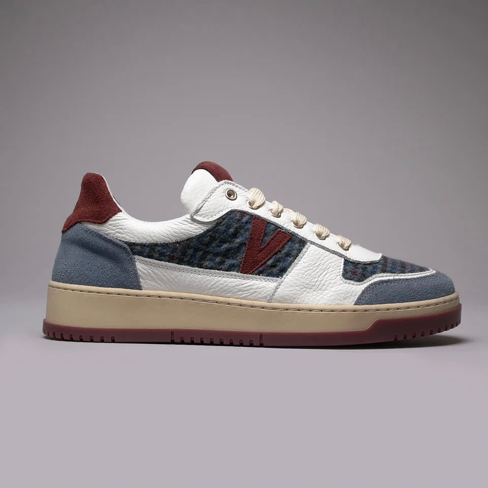 V2 | SNEAKERS COLLAGE BICOLOR BORDEAUX E JEANS CON INSERTI IN TESSUTO