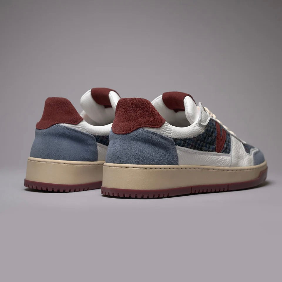 V2 | SNEAKERS COLLAGE BICOLOR BORDEAUX E JEANS CON INSERTI IN TESSUTO