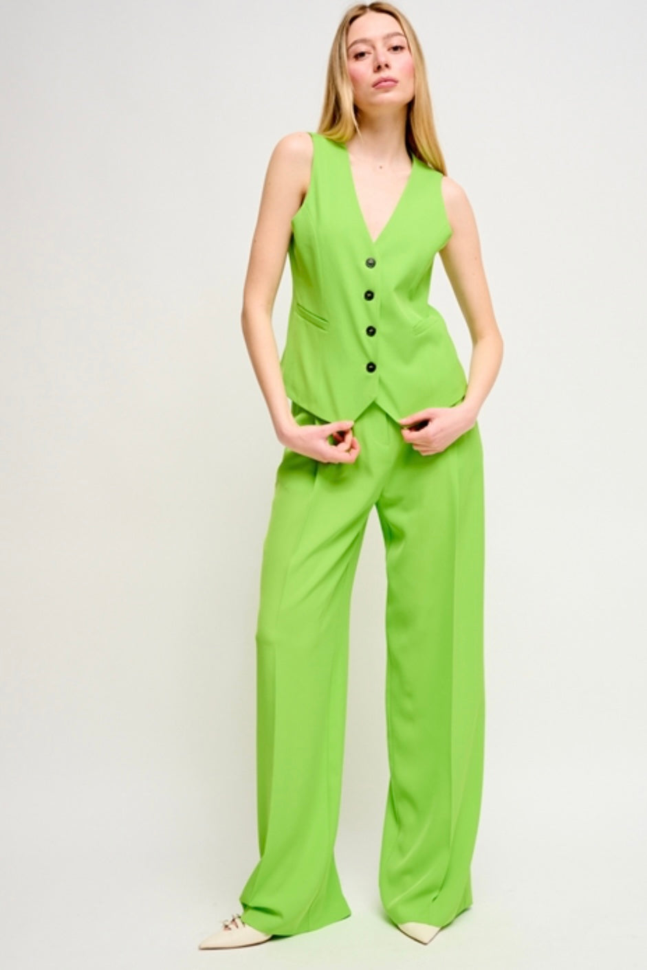 MARYLEY | Coordinato gilet-pantalone verde mela