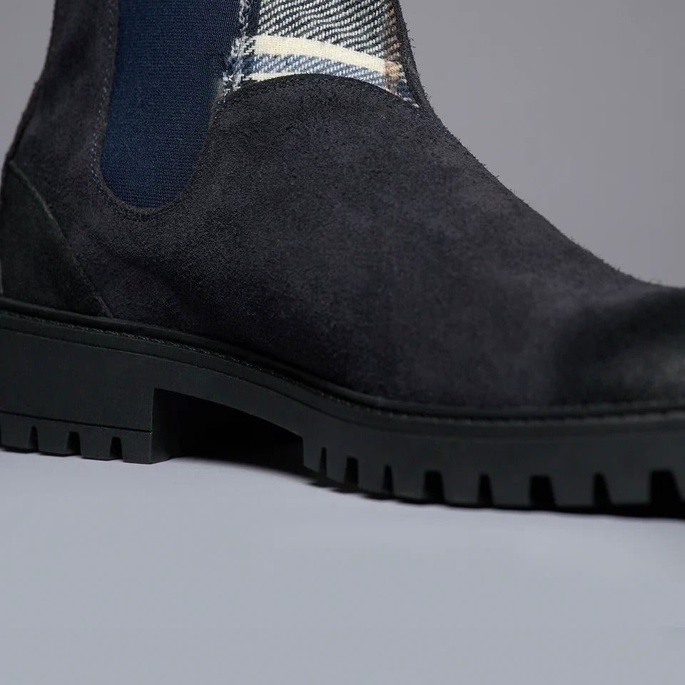V2 | SHERLOCK STIVALETTO SCAMOSCIATO BLU CON INSERTO IN TESSUTO
