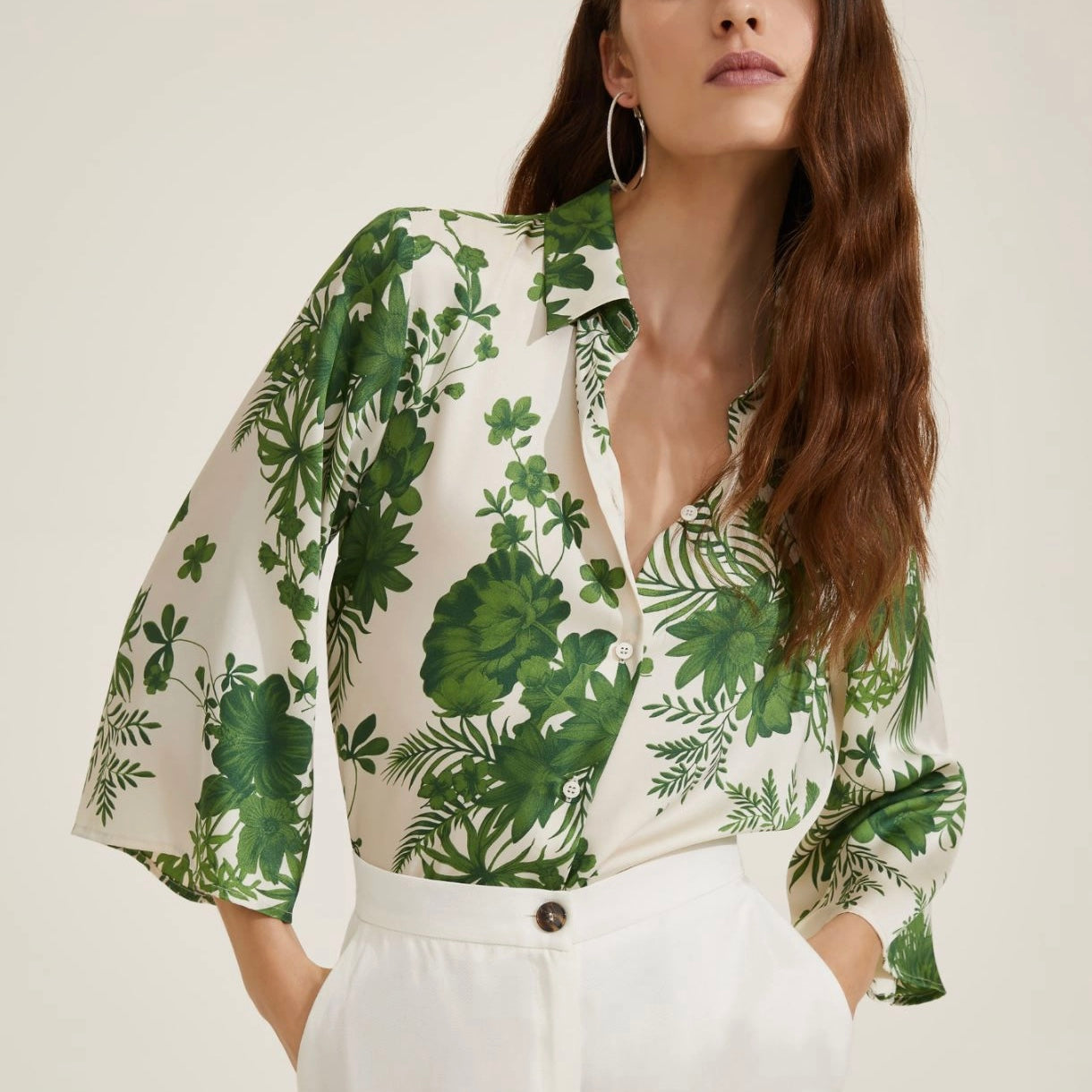 Emme Marella | Camicia svasata fantasia floreale - verde