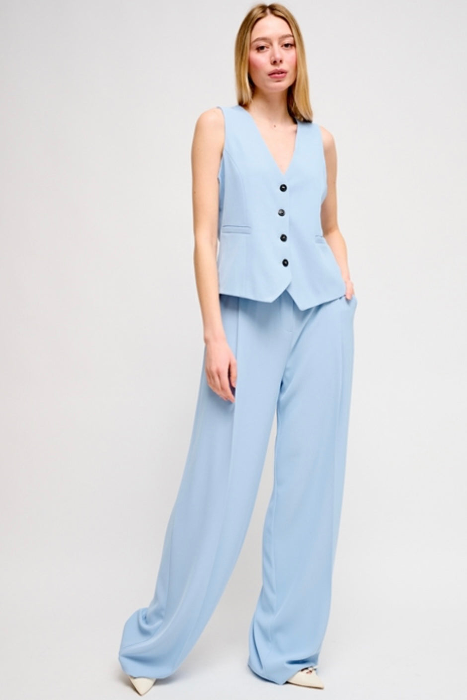 MARYLEY | Coordinato gilet-pantalone celeste