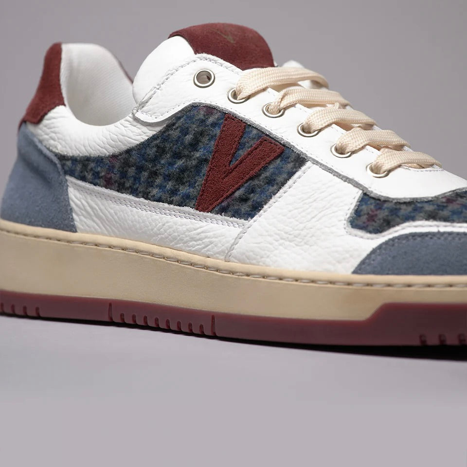 V2 | SNEAKERS COLLAGE BICOLOR BORDEAUX E JEANS CON INSERTI IN TESSUTO