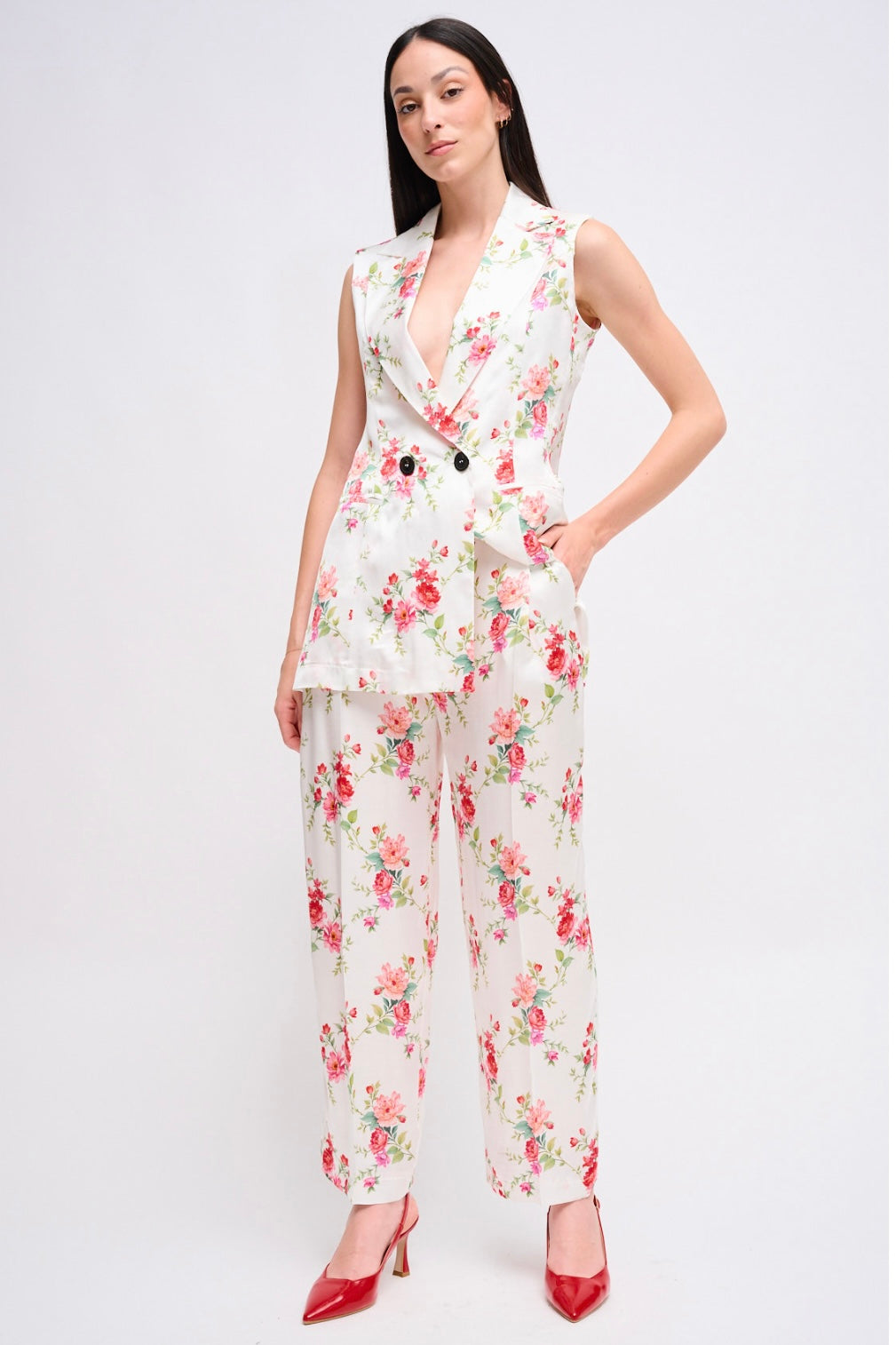 MARYLEY | Coordinato gilet-pantalone floreale
