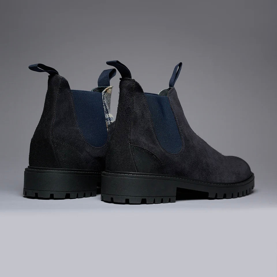 V2 | SHERLOCK STIVALETTO SCAMOSCIATO BLU CON INSERTO IN TESSUTO