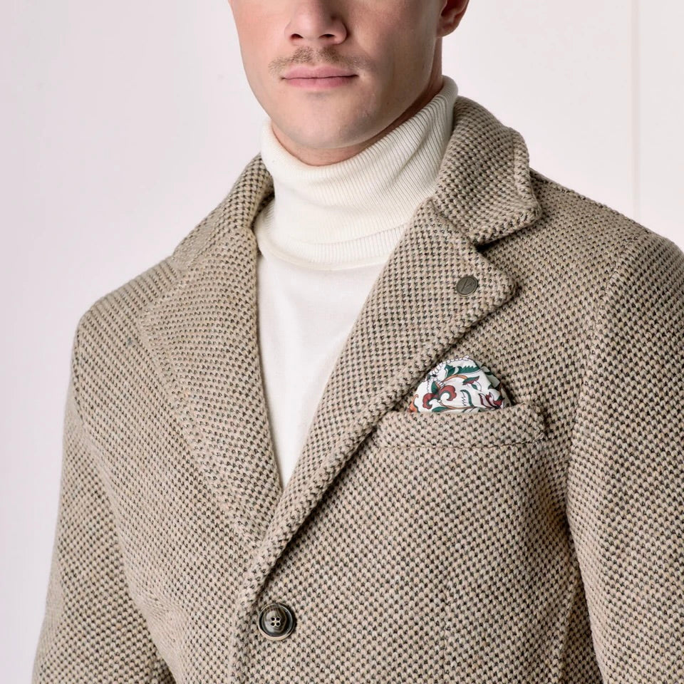 V2 | CAPPOTTO MONOPETTO PUNTO RISO SABBIA CON FODERA INTERNA E POCHETTE IN TESSUTO