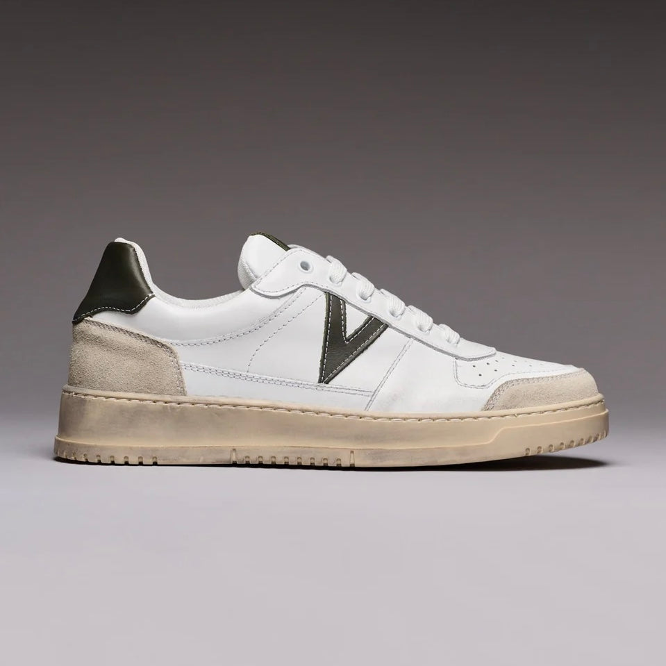 COLLEGE - SNEAKERS BIANCA CON RETRO E INSERTO VERDE MILITARE