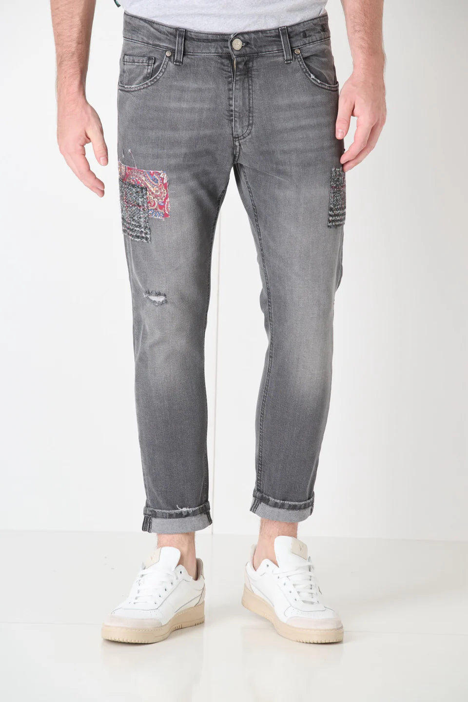 TOKYO - JEANS SLIM FIT - GRIGIO ANTRACITE CON TRIPLA PATCH FRONTALE