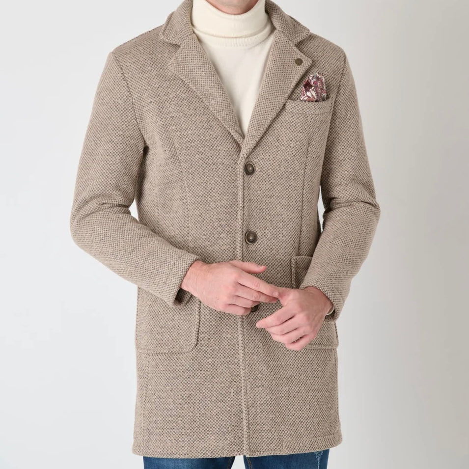 CAPPOTTO MONOPETTO PUNTO RISO SABBIA CON FODERA E POCHETTE IN TESSUTO V2