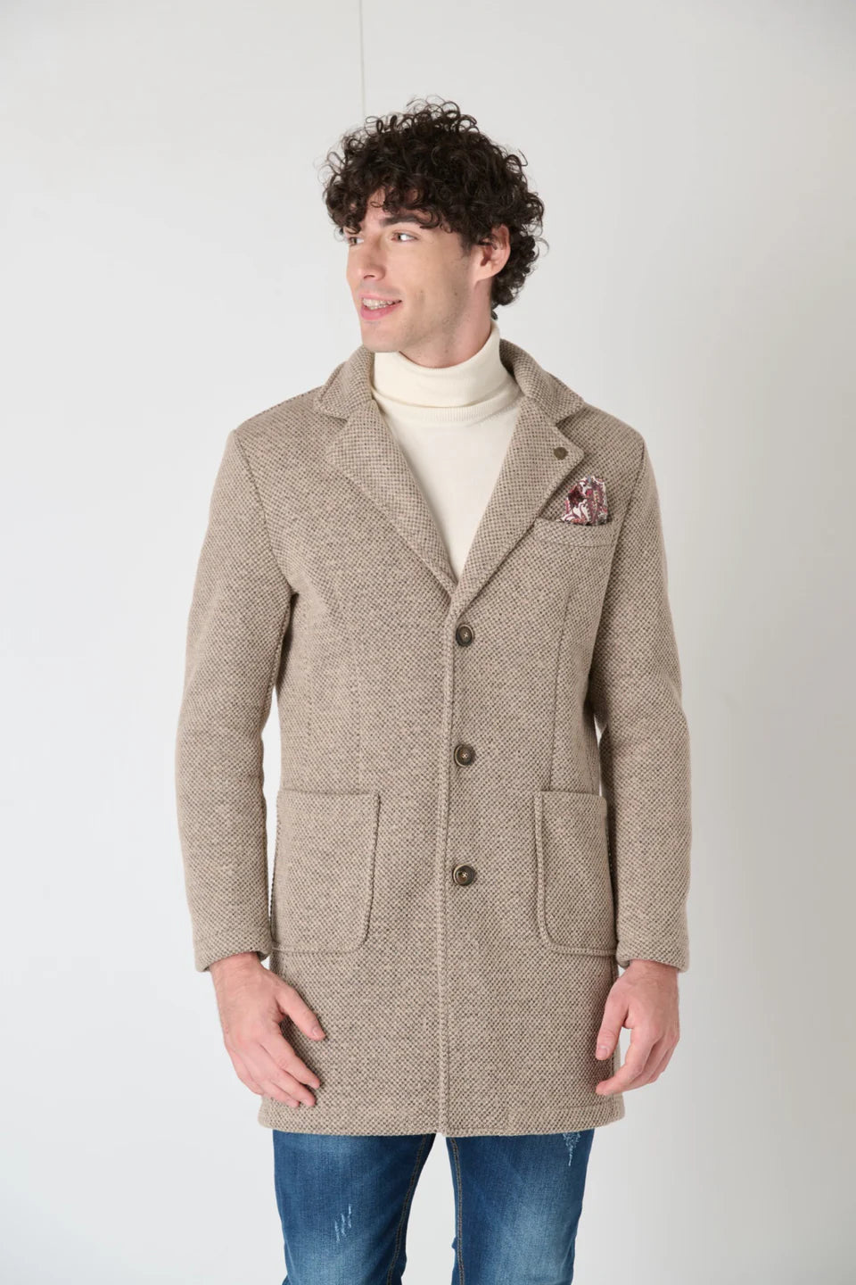 CAPPOTTO MONOPETTO PUNTO RISO SABBIA CON FODERA E POCHETTE IN TESSUTO V2