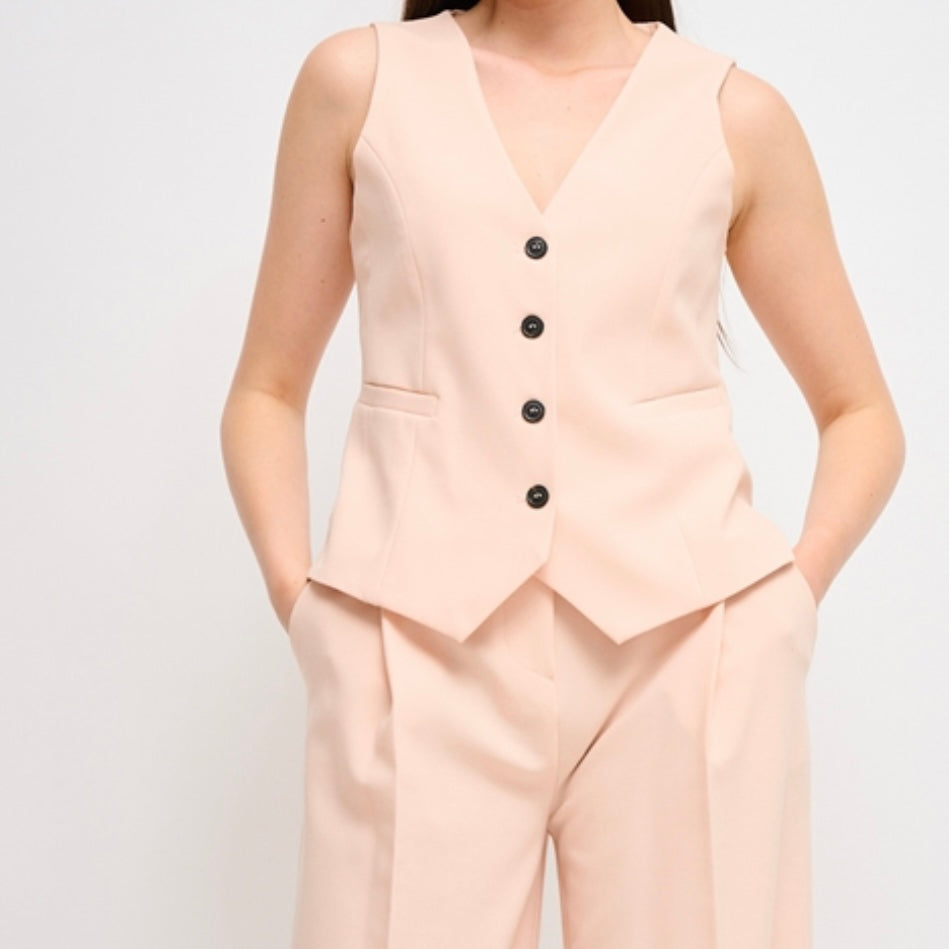 MARYLEY | Coordinato gilet-pantalone cipria