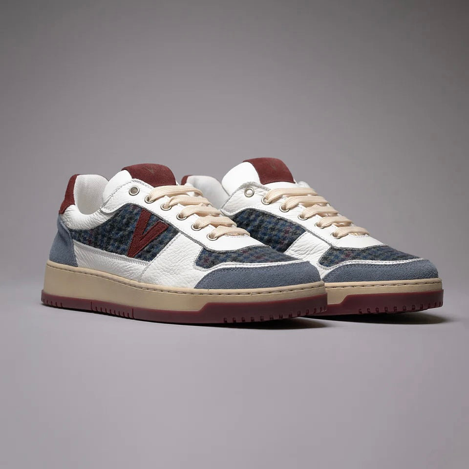 V2 | SNEAKERS COLLAGE BICOLOR BORDEAUX E JEANS CON INSERTI IN TESSUTO
