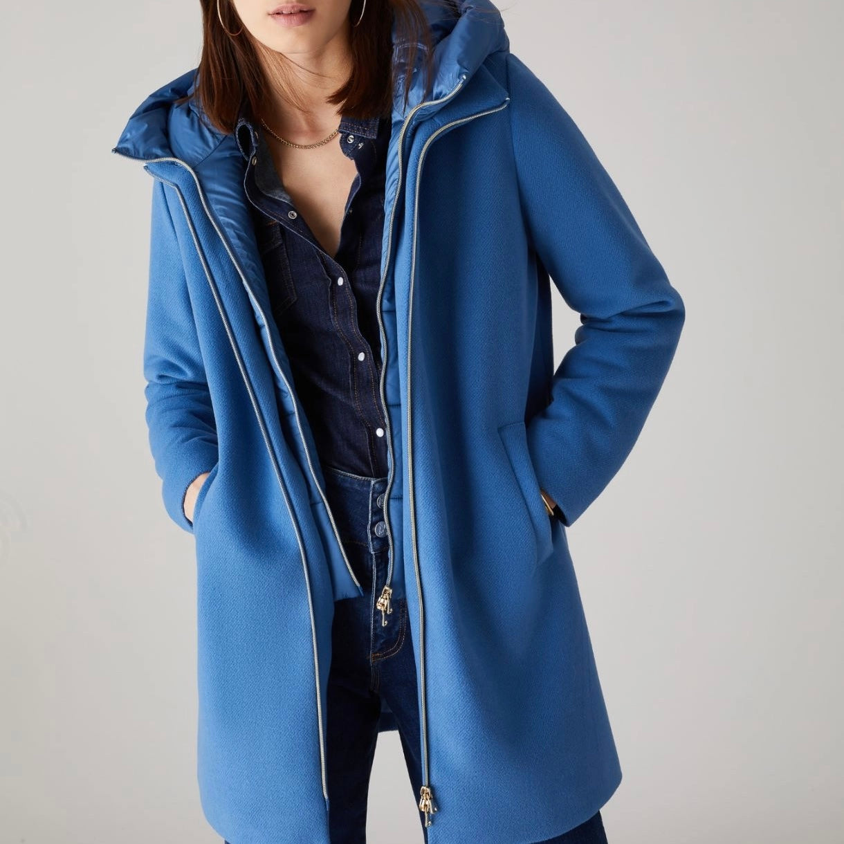 EMME Marella | Cappotto imbottito lungo Osmunda azzurro