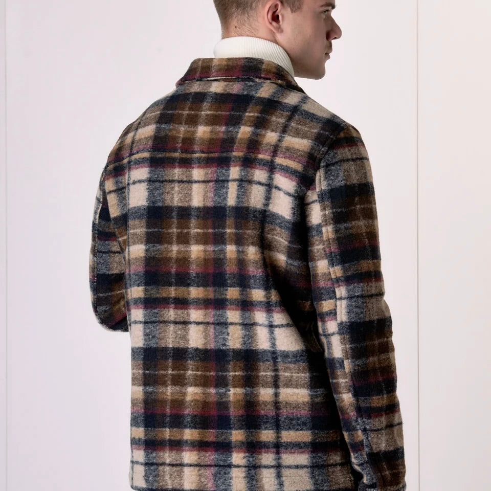 V2 | SAHARIANA IN LANA COTTA CHECK MULTICOLOR BLU CON FODERA INTERNA IN TESSUTO V2