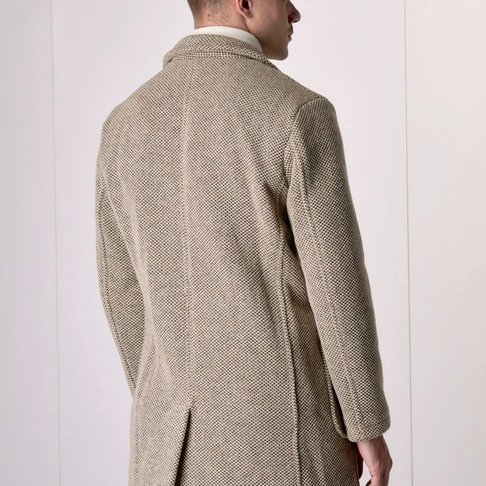 V2 | CAPPOTTO MONOPETTO PUNTO RISO SABBIA CON FODERA INTERNA E POCHETTE IN TESSUTO
