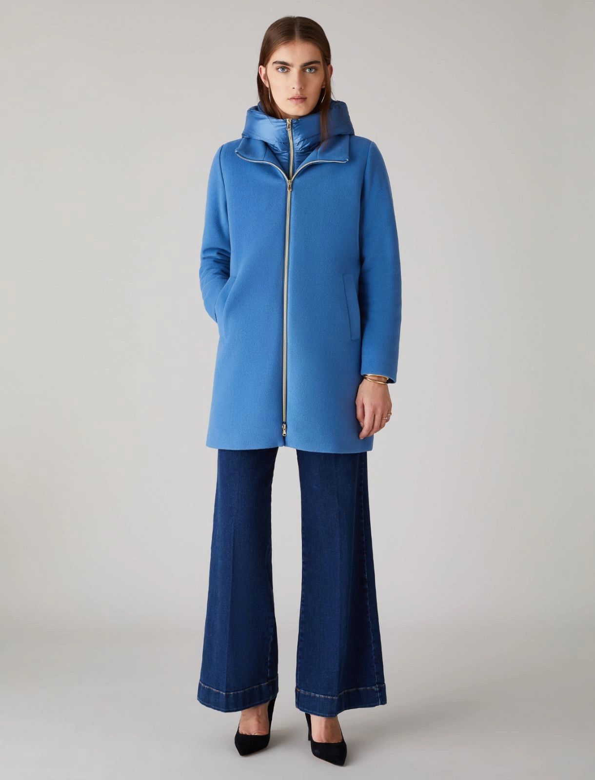 EMME Marella | Cappotto imbottito lungo Osmunda azzurro