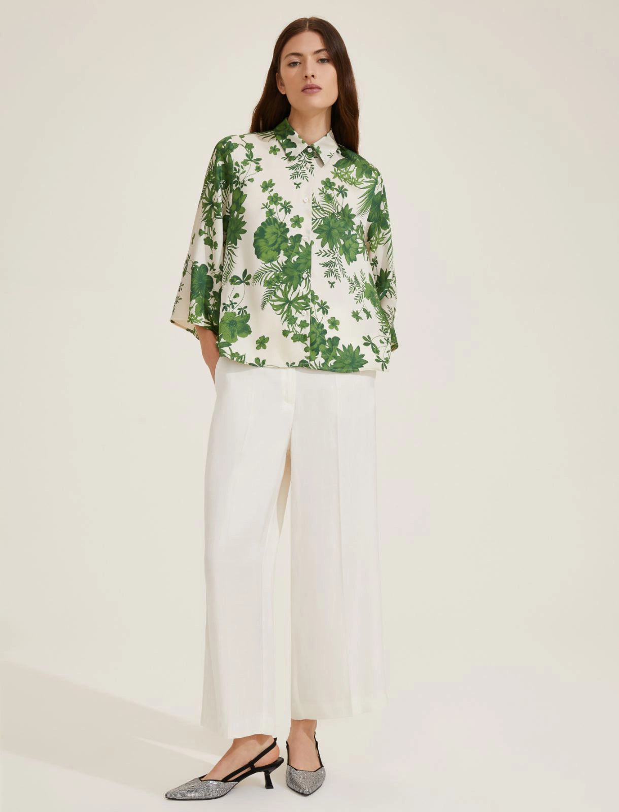 Emme Marella | Camicia svasata fantasia floreale - verde
